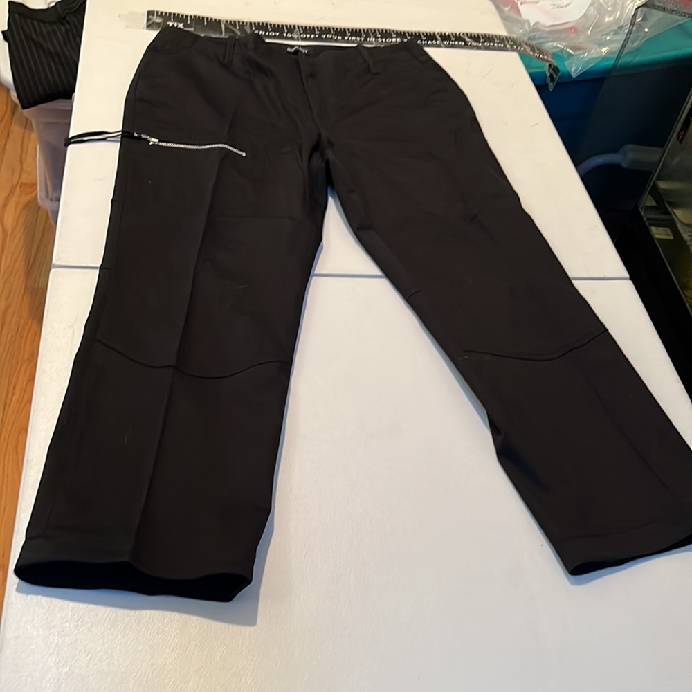 Ideaology size 12 black high rise wide leg cropped ankle flat front silver zip